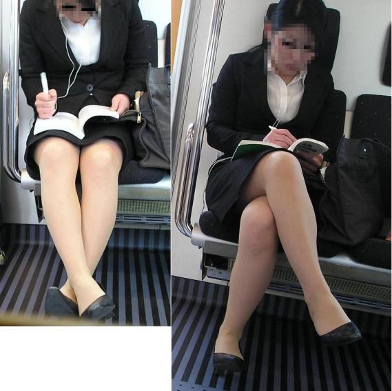 電車で対面に座るOLのスカートの中が気になりすぎるwww